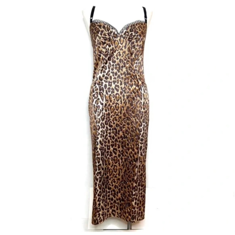 Dolce & Gabbana Leopard Print Slip Dress in Brown and Black
